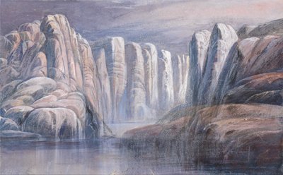 Flusspass, zwischen kahlen Felsklippen von Edward Lear